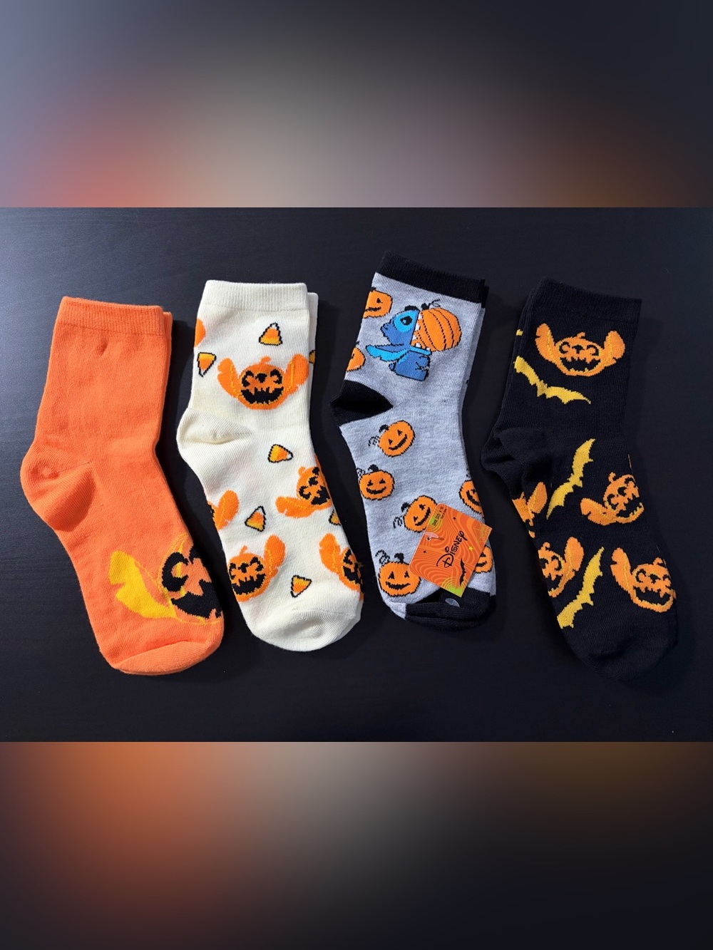 Disney Halloween Socks 4-Pair Set | Stitch & Pumpkin | New